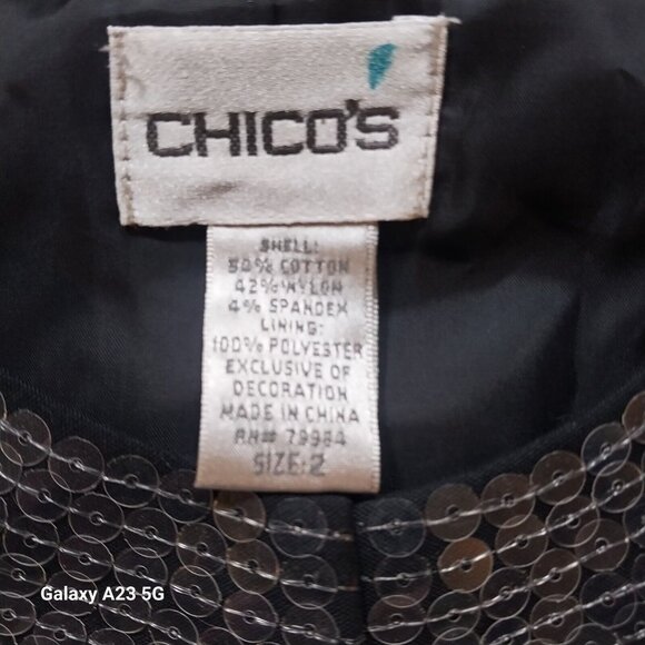 Chico Size 2 Jacket Long Sleeve Artsy Black & White Sequins Y2K Bling Geisha - Picture 5 of 12